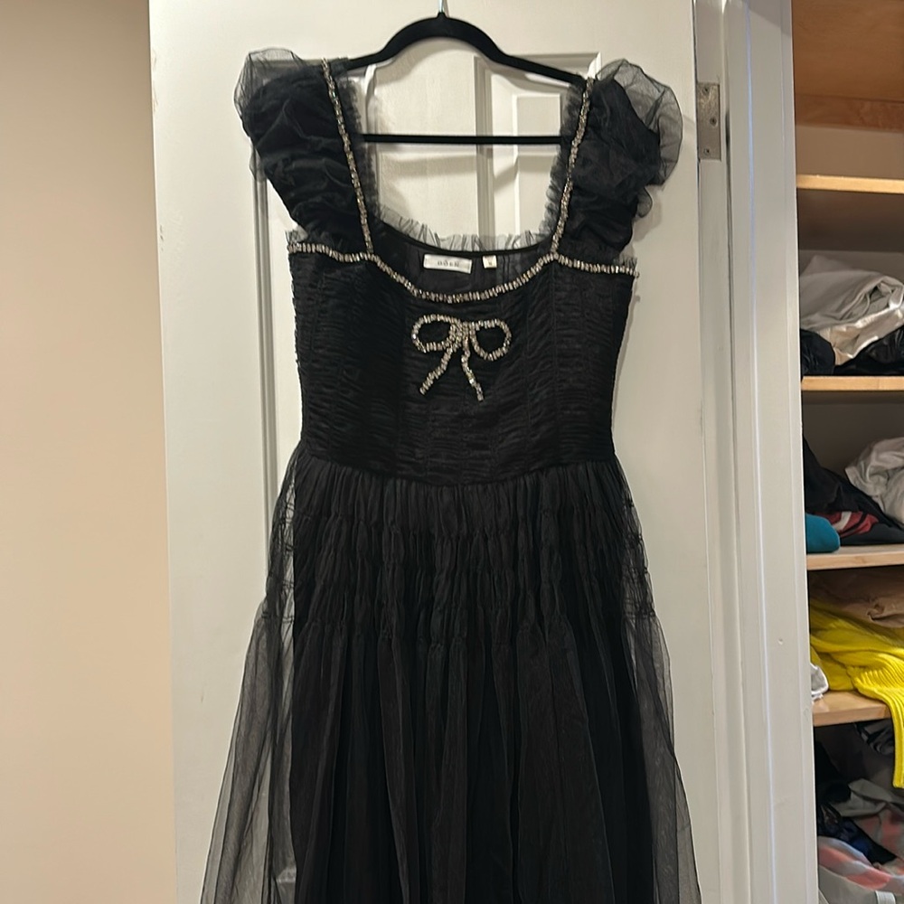 Doen Viscose with Bows Slip Dress Puff Sleeve Midi Mesh Dress for Women